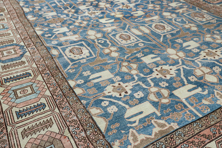11'x15' Antique Persian Bakhshayesh Rug | Hand-Knotted | Blue & Ivory