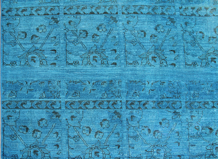 8'x9' Blue Overdye Persian Tabriz Design Wool Area Rug