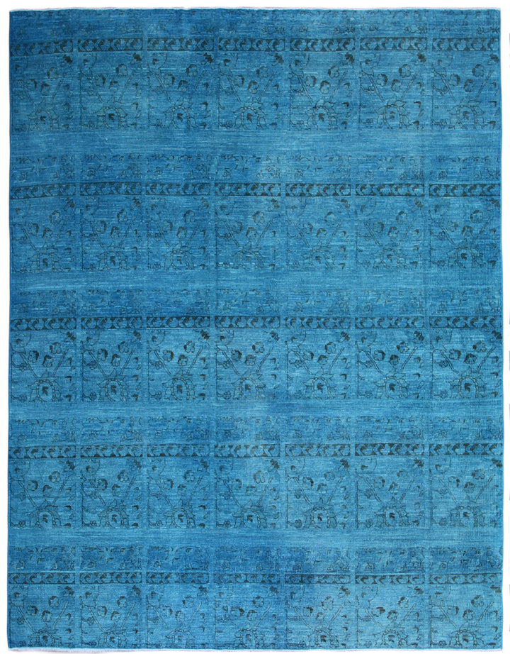 8'x9' Blue Overdye Persian Tabriz Design Wool Area Rug