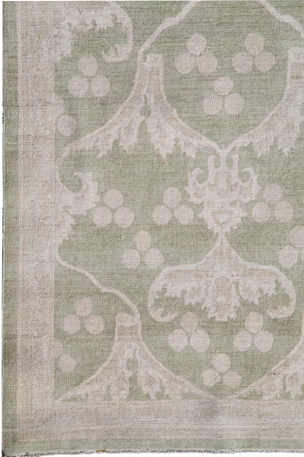 10'x14' Green Soft Pink Ivory Silk and Wool Ottoman Design Ariana Luxury Rug