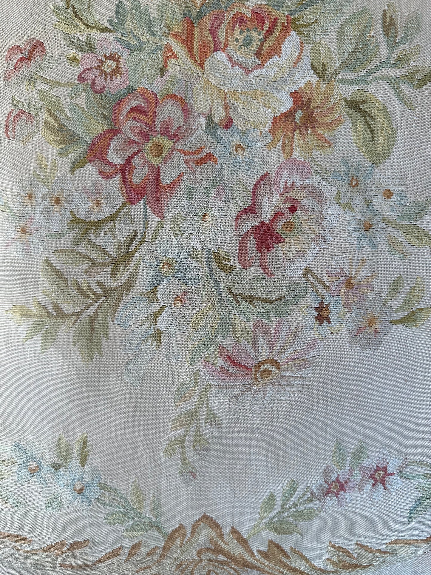 24" x 24" Beige Floral Aubusson Decorative Pillow