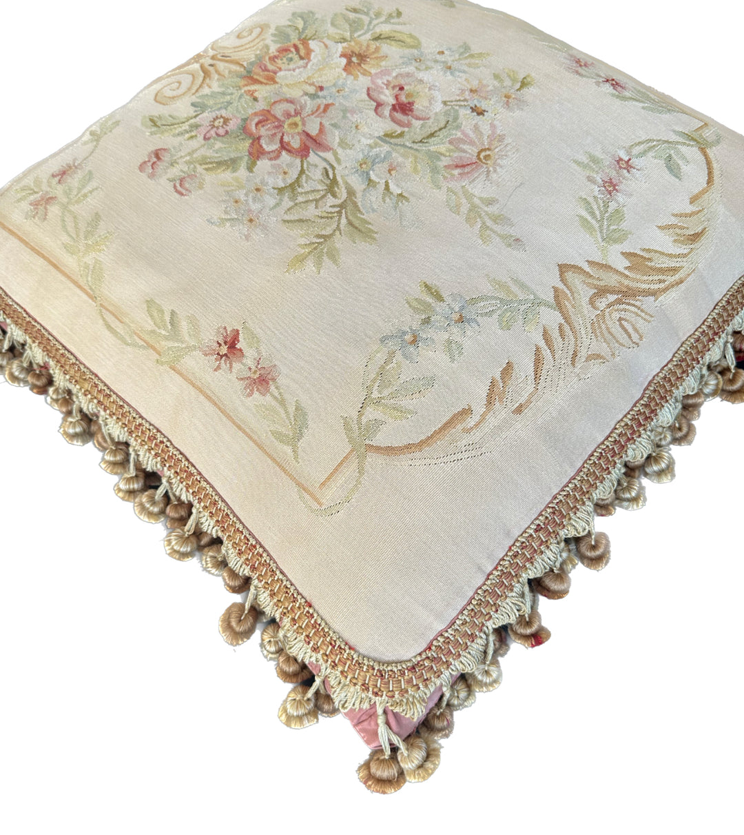 24" x 24" Beige Floral Aubusson Decorative Pillowcase