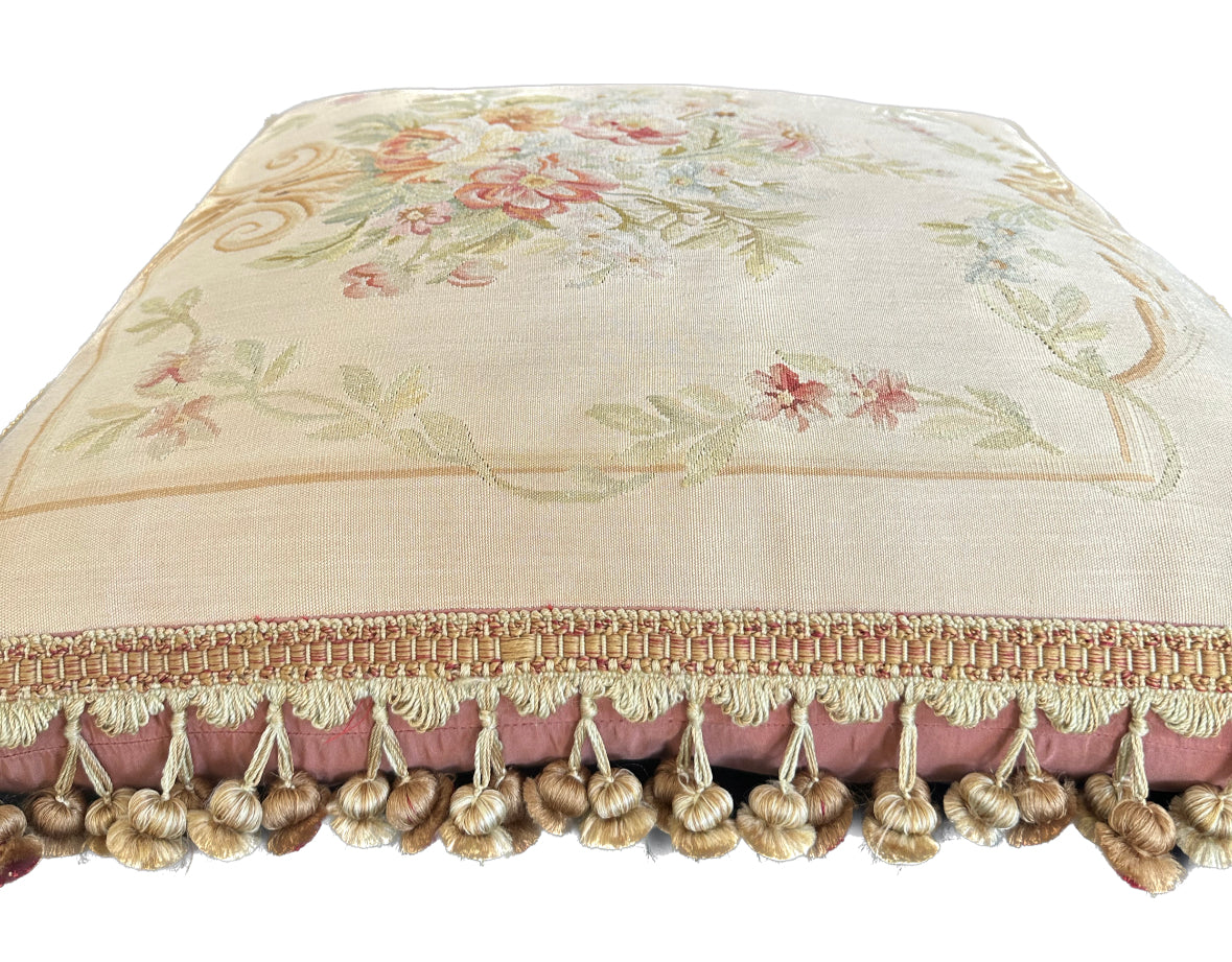 24 X 24 Beige Floral Aubusson Decorative Pillow Ariana Rugs   1482 4 