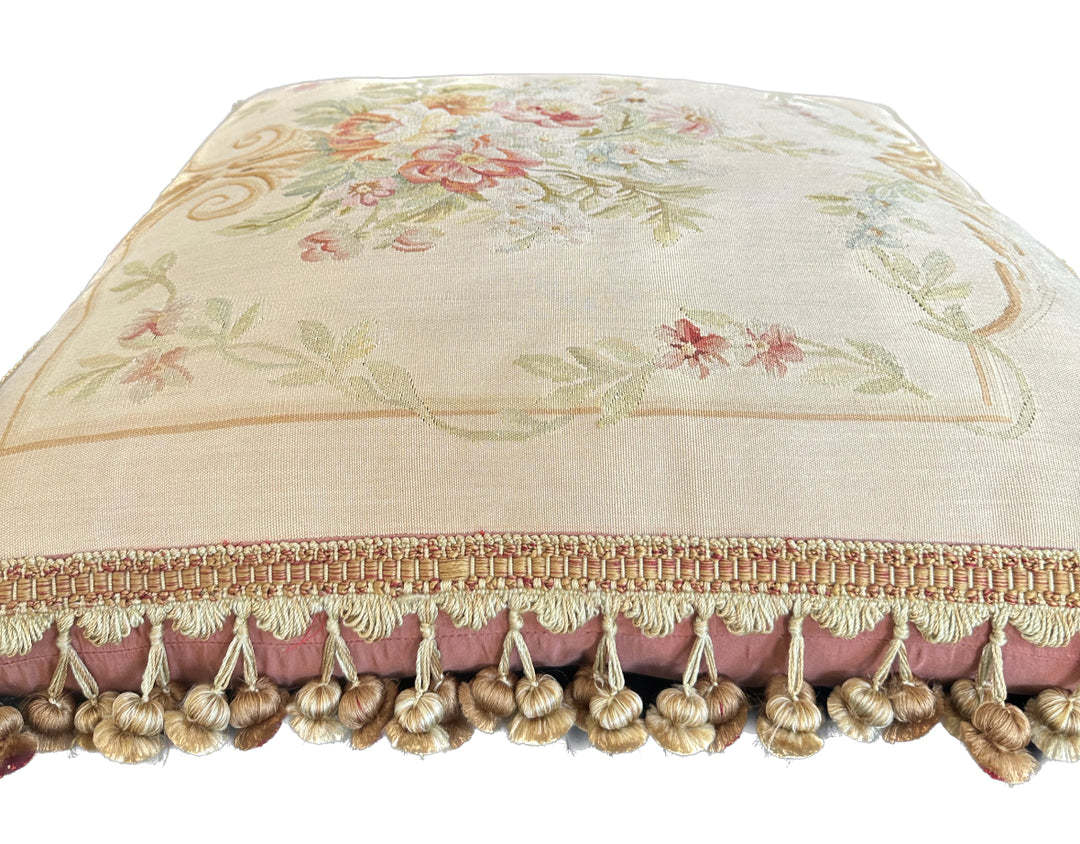 24" x 24" Beige Floral Aubusson Decorative Pillowcase