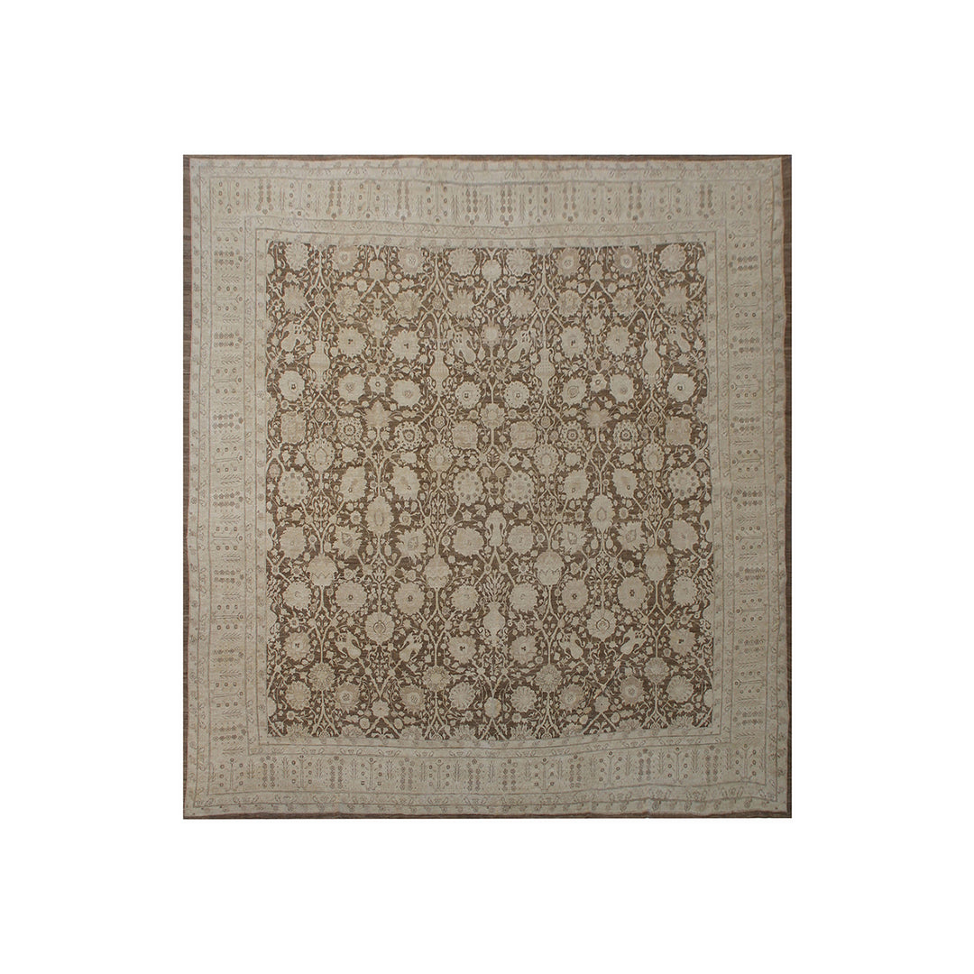 14'x14' Hand-Knotted Tabriz Rug | Haji Jalili Vase Design | Afghan Wool Area Rug