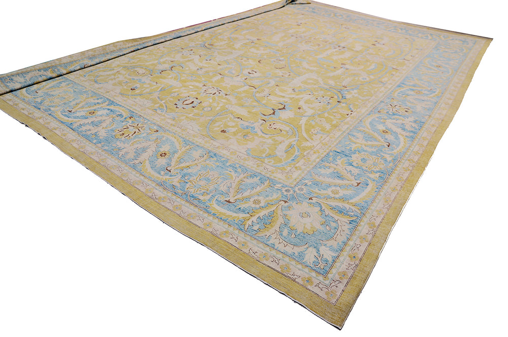 14'x19' Gold & Blue Persian Polonaise Rug – Wool & Silk | Ariana Luxury Rug