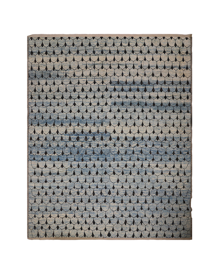 Textured rug with a patterned design on a white background