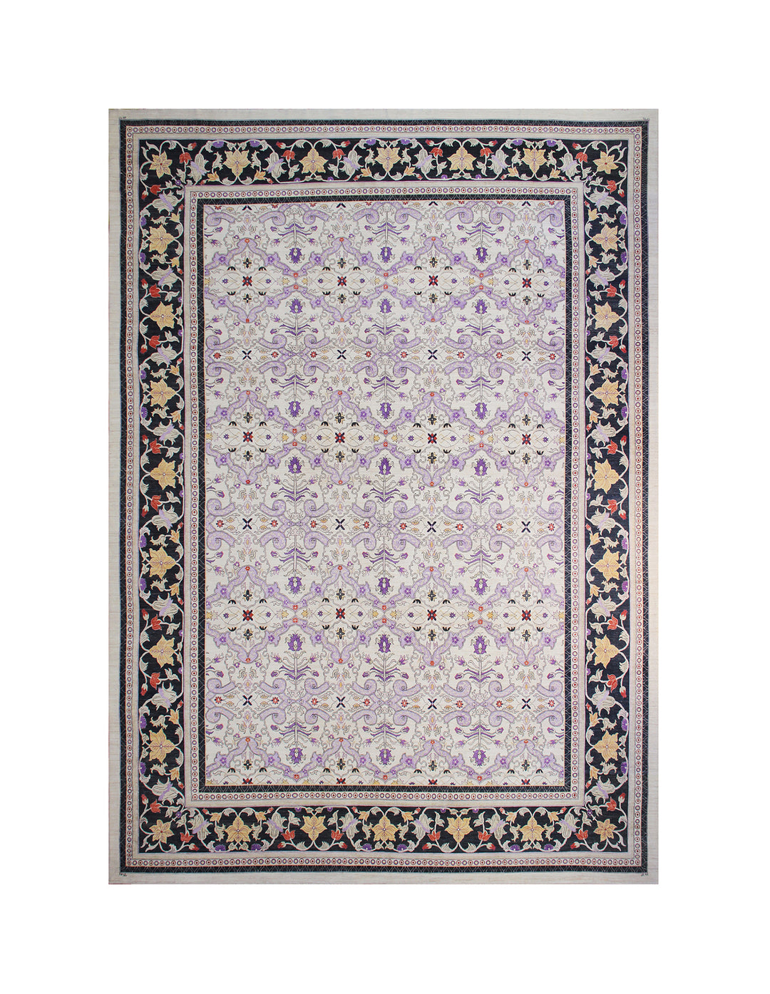 14'x20' Ivory & Purple Afghan Polonaise Rug – Fine Wool & Silk | Ariana Rugs