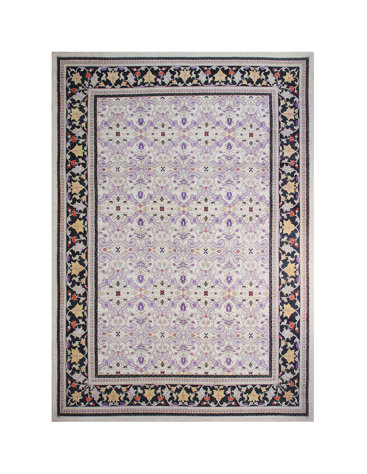 14'x20' Ivory & Purple Afghan Polonaise Rug – Fine Wool & Silk | Ariana Rugs