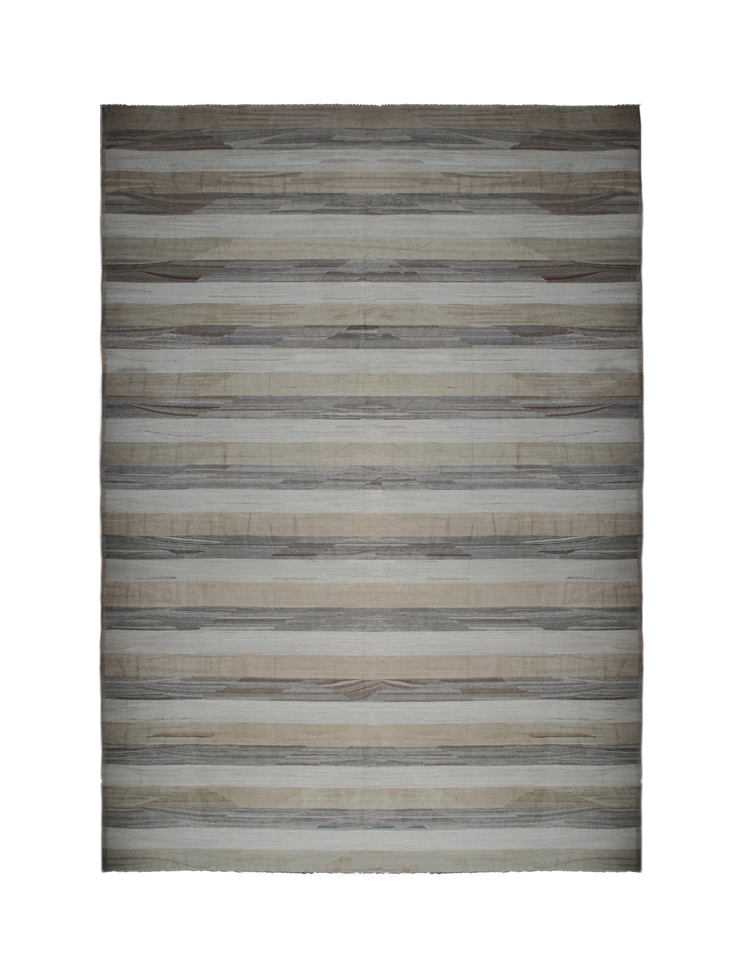 Striped area rug with brown and beige pattern on a white background