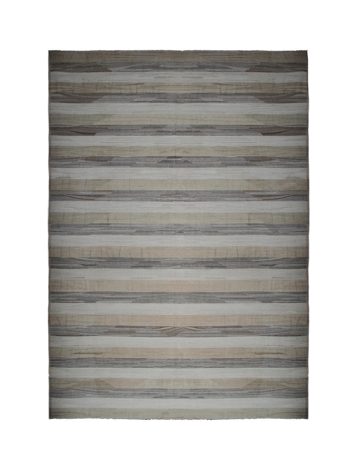 Striped area rug with brown and beige pattern on a white background