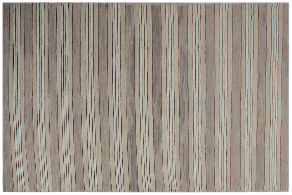 14'x22'Striped Brown Cream| hand- knotted Kilim Rug