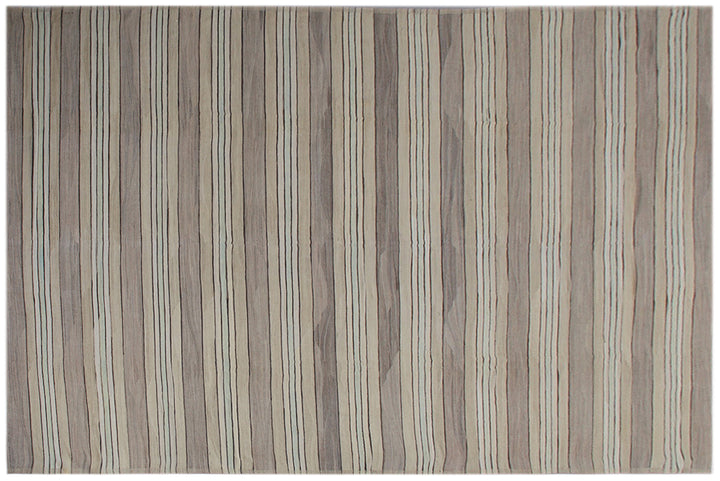 14'x22'Striped Brown Cream| hand- knotted Kilim Rug