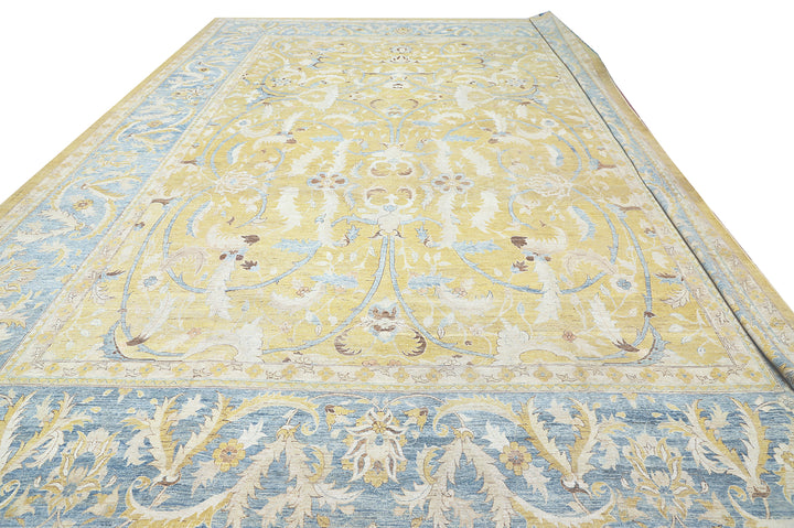 14'x19' Gold & Blue Persian Polonaise Rug – Wool & Silk | Ariana Luxury Rug