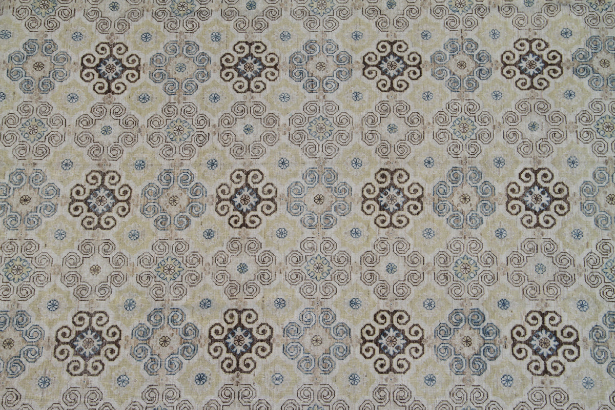 10'x14' Blue Grey Brown Ivory Geometric Ariana Samarkand Design Rug