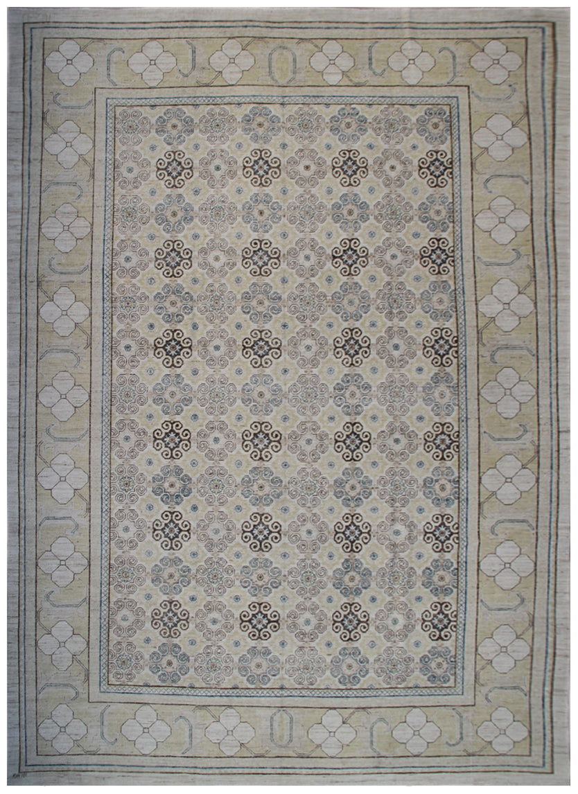 10'x14' Blue Grey Brown Ivory Geometric Ariana Samarkand Design Rug