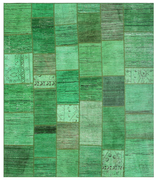 6'x8' Green Patchwork Overdye Rug