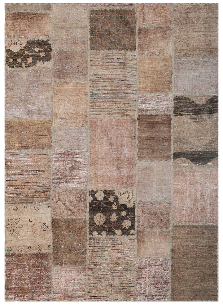 6'x8' Ariana Brown Patchwork Wool Area Rug