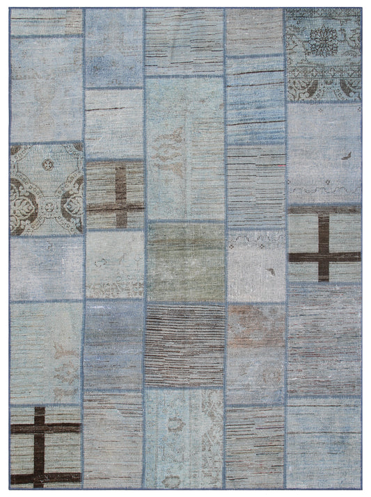 6'x8' Light Blue and Brown Ariana Patchwork Overdye Rug