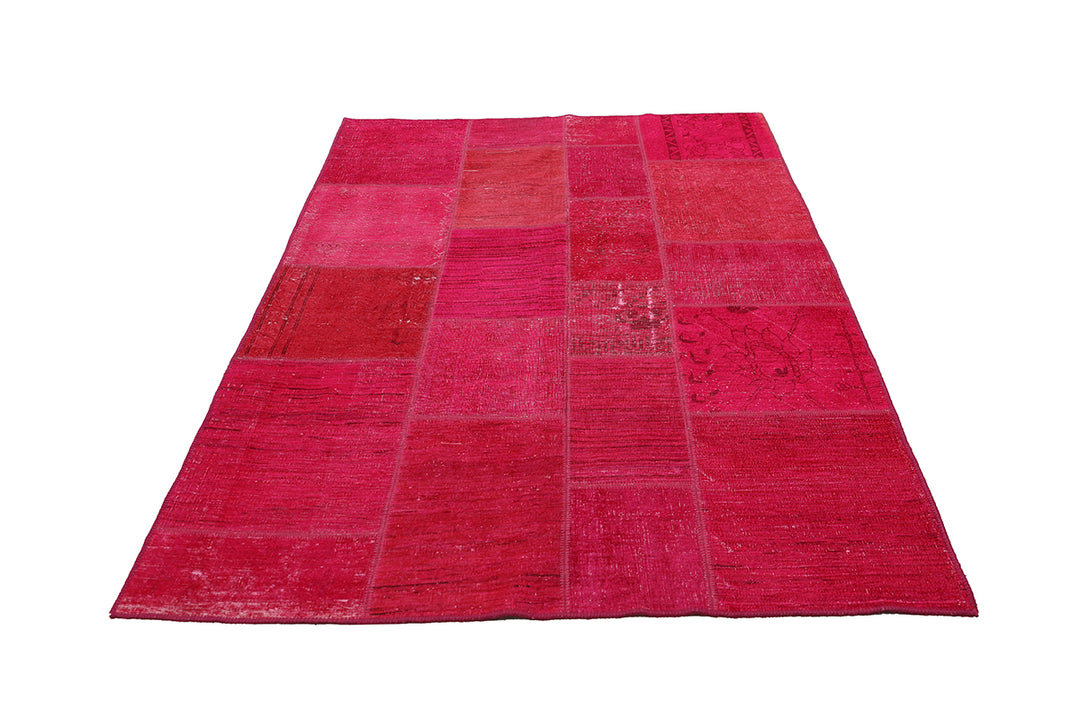 6'x8' Afghan Rug | Hot Pink Area Rug | Patchwork Overdyed Wool Rug