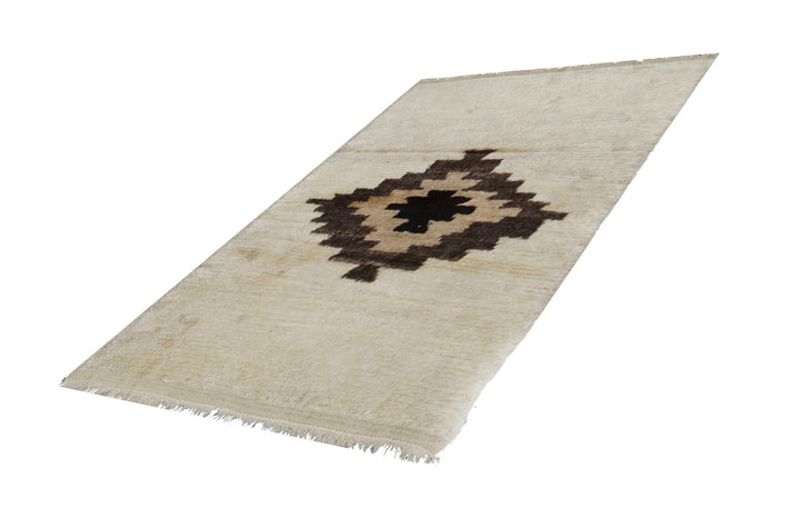 4'x6' Antique Turkish Tulu Rug - Ivory & Brown Organic Wool