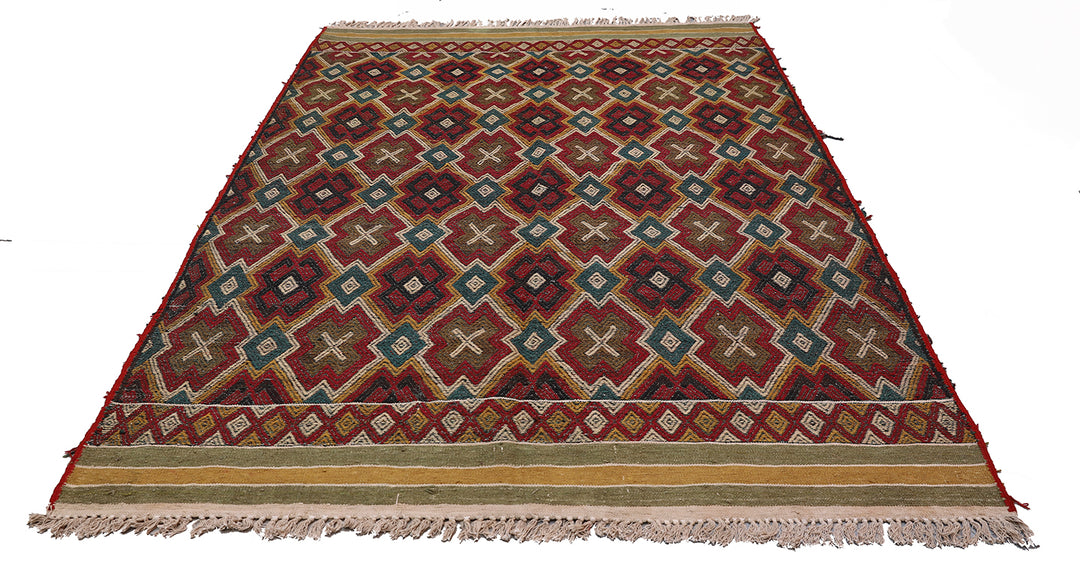 7'x10' Afghan Turkman Colorful Soumak Kilim