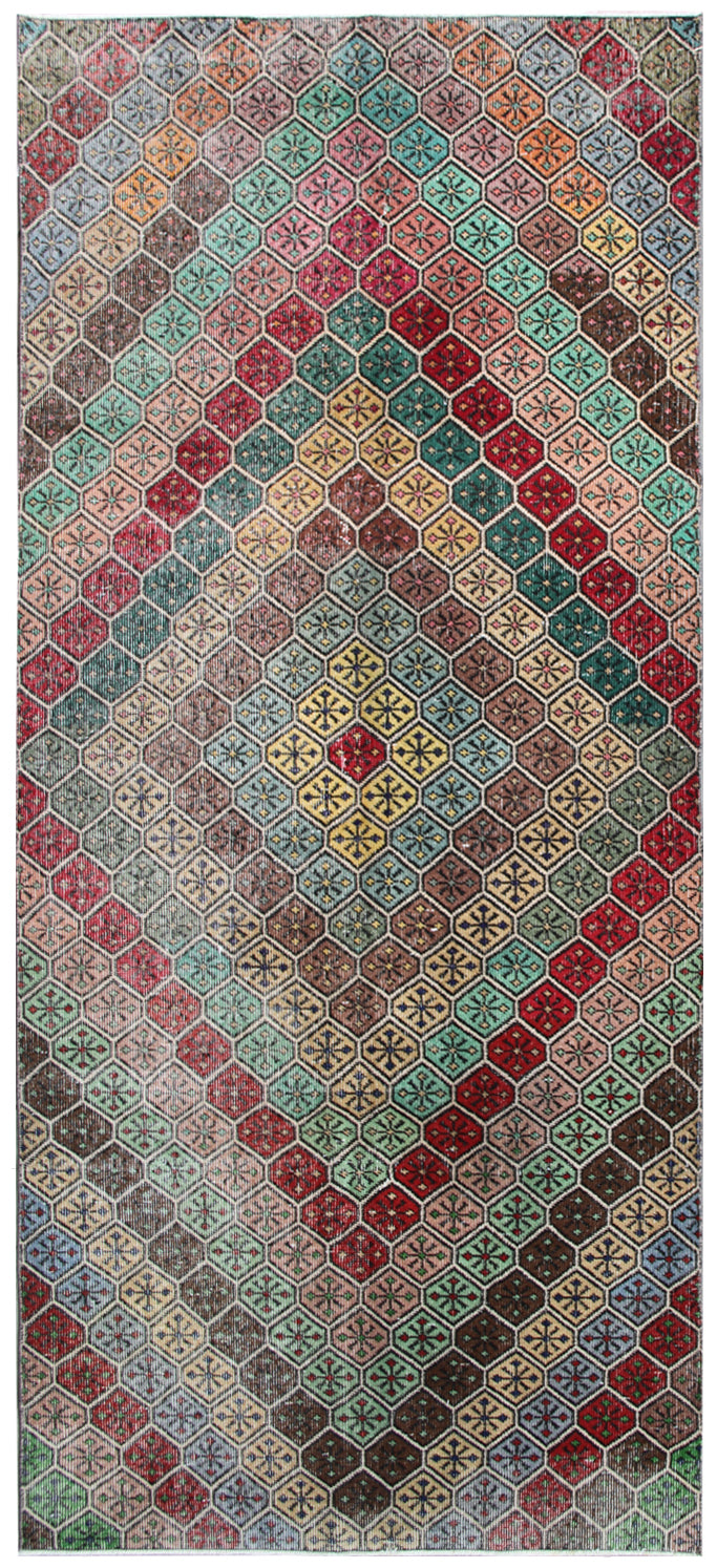 4x9 Colorful Geometric Vintage Turkish Rug