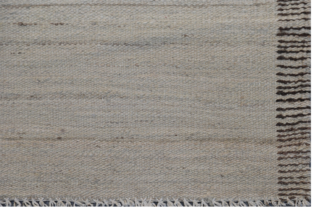 5'x7' Ariana Striped Blue Ivory Brown Beige Hand Knotted Wool Kilim Rug