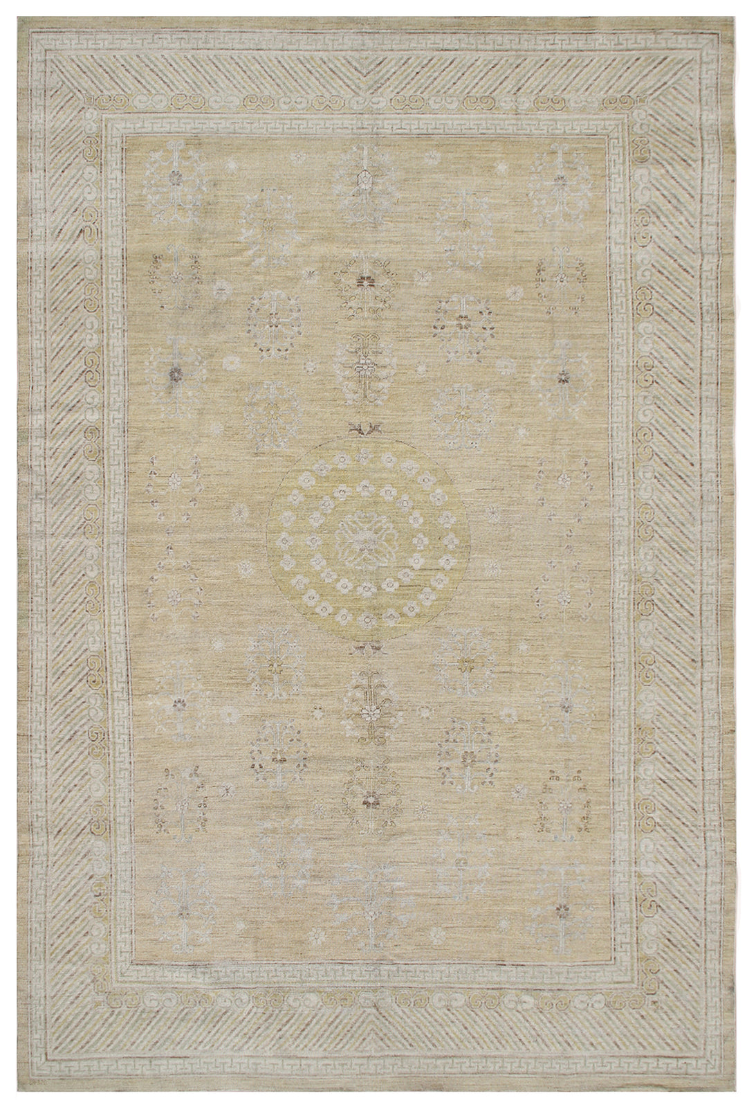 15'x10' Ariana Samarkand Medallion Gold Cream Blue Design Rug