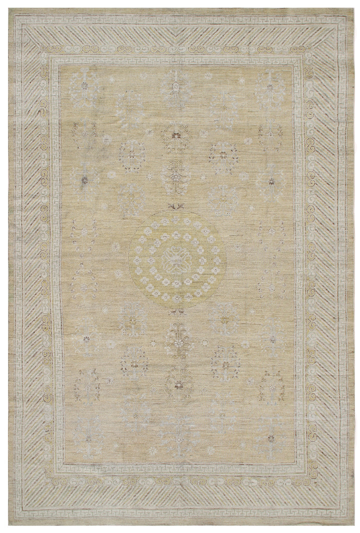 15'x10' Ariana Samarkand Medallion Gold Cream Blue Design Rug