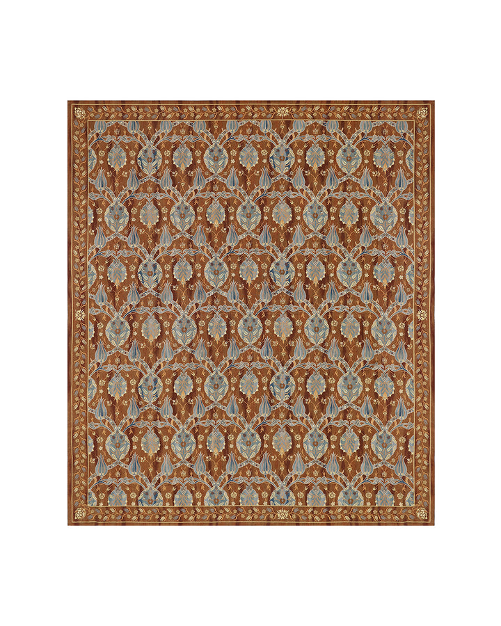 An oversized near-square 15x16 handwoven wool flatweave rug from the Ariana Kilim Collection, featuring a classic brown and beige Ottoman Aubusson medallion design.
