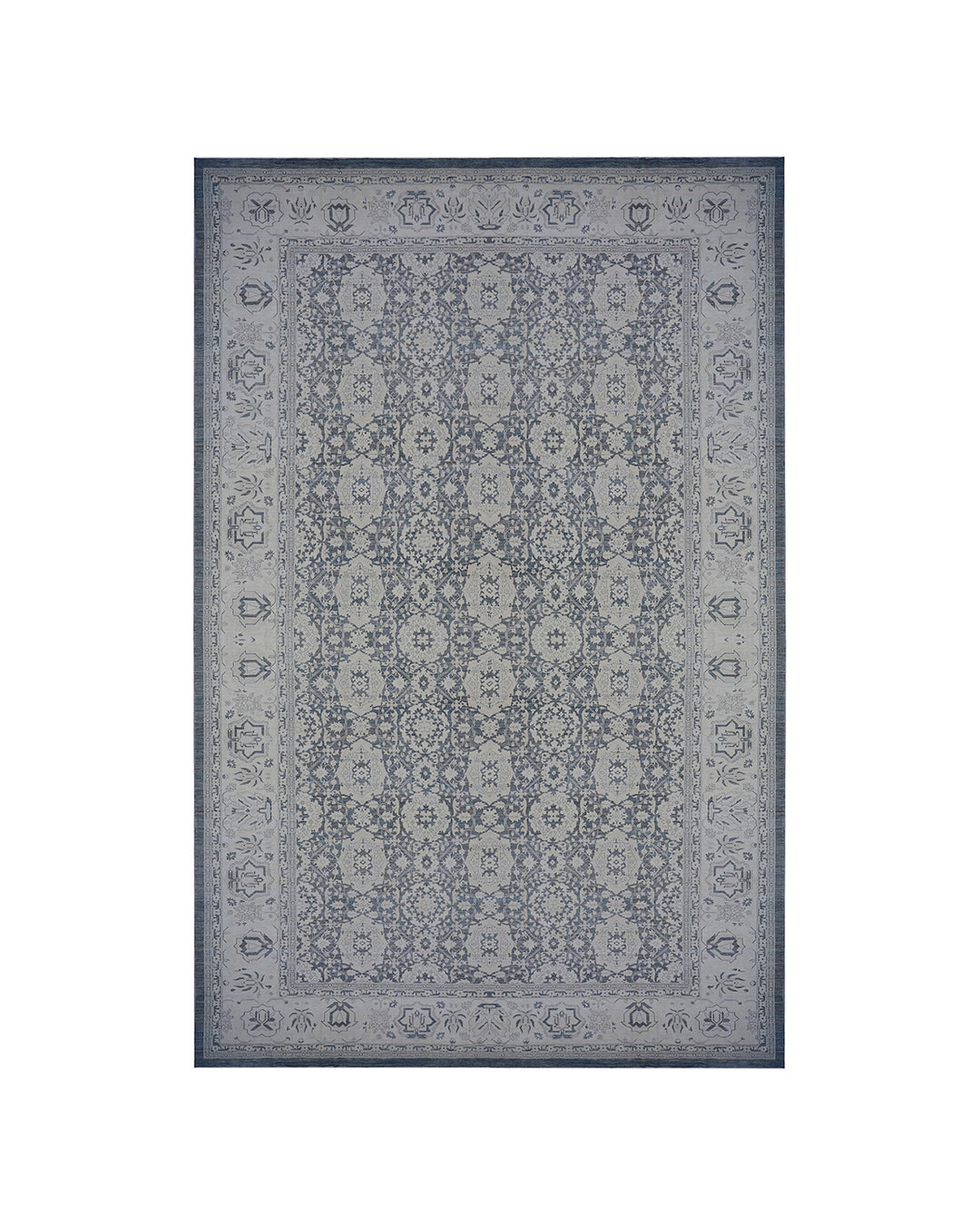 15'x23' Hand-Knotted Afghan Palace Rug| Indigo & Ivory, Organic Wool
