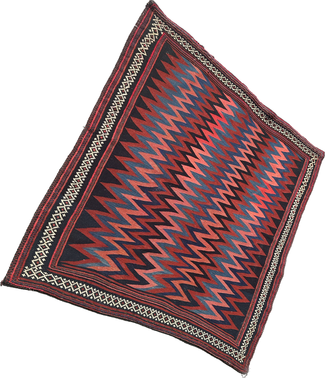 4'x4' Afshar Sofreh Zig Zag Chevron 3D Design Circa 1890/1900 Kilim Rug