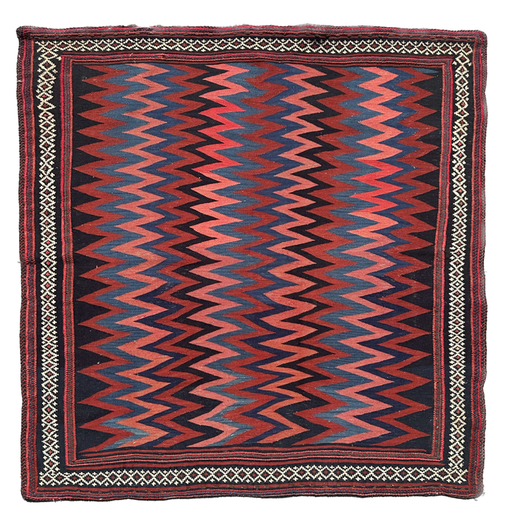 4'x4' Afshar Sofreh Zig Zag Chevron 3D Design Circa 1890/1900 Kilim Rug