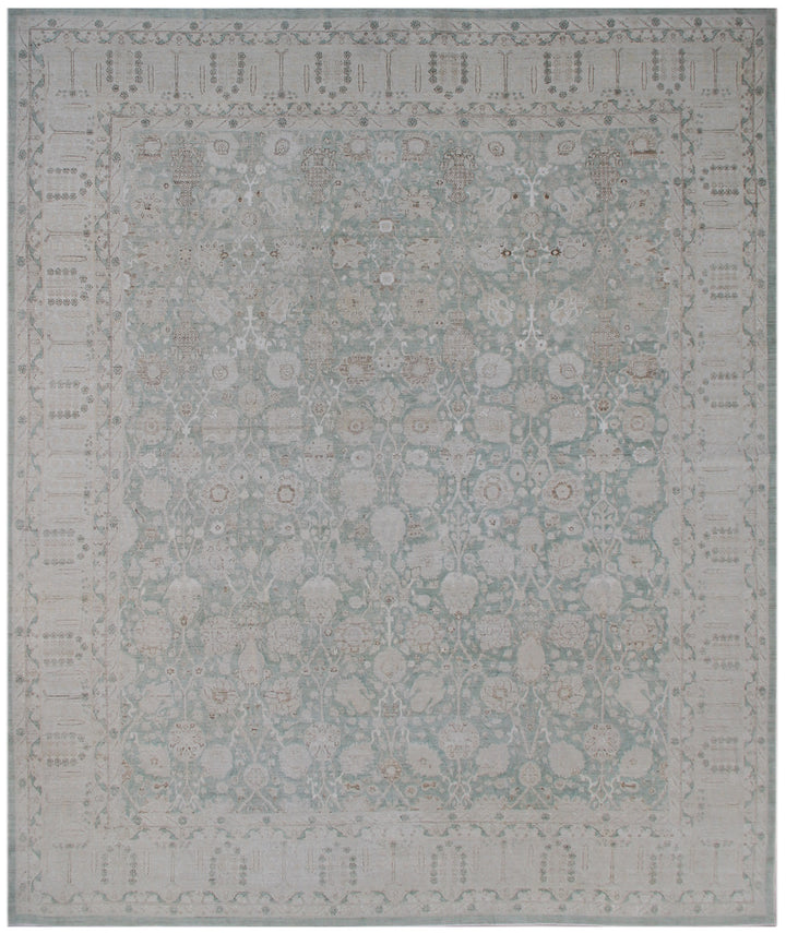 11'x13' Fine Luxury Green Ariana Traditional Tabriz Design Rug