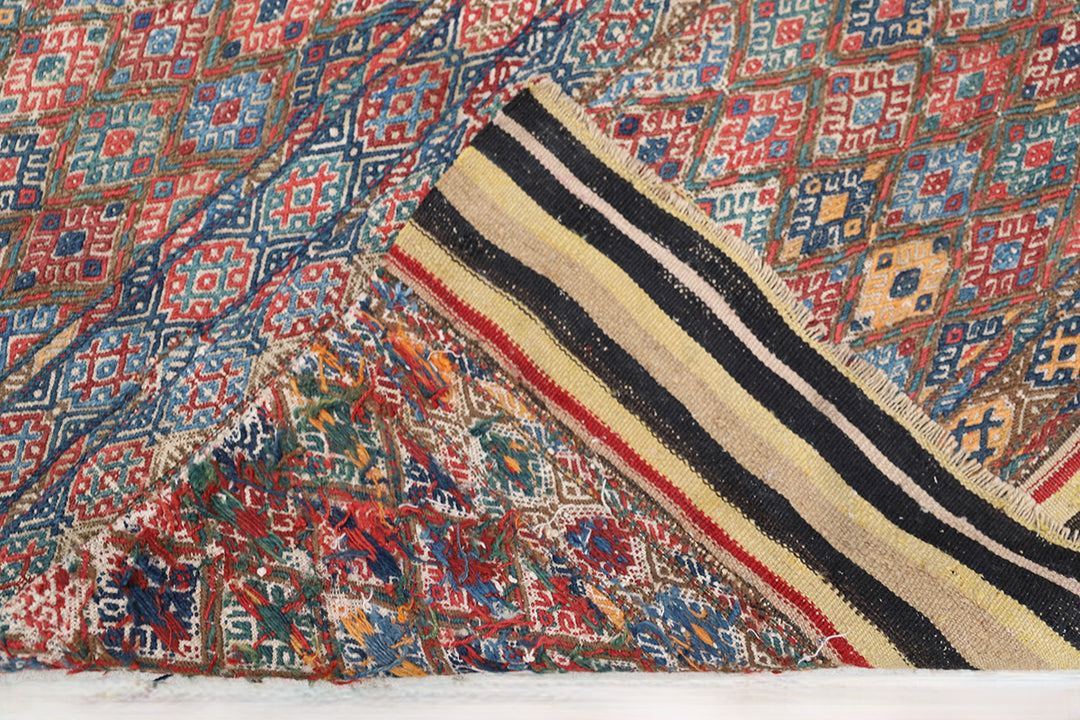 3'x4' Antique Persian Kilim Rug | Earth Tone Wool Flatweave | Geometric Tribal Design |Jual Bag | Boho Decor