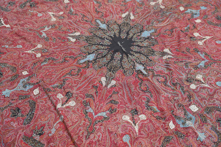 6'x6' Antique Large Kashmiri Shawl, India, 2nd Half 19th Century With Handstitched Label In The Center