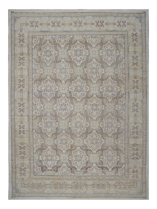 9'x12' Ariana Traditional Sultanabad Design Geometric Beige Blue Brown Rug