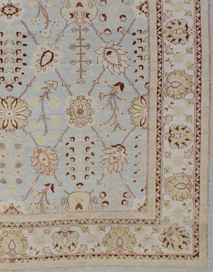 10'x14' Ariana Traditional Tabriz Design Blue Beige Hand Knotted Wool Area Rug