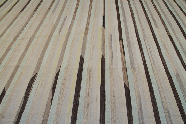 14'x19' Ariana Extra Large Striped Earth Tone Hand Knotted Wool Kilim Rug