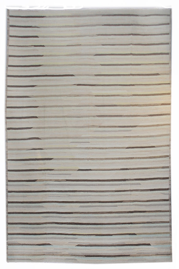 14'x19' Ariana Extra Large Striped Earth Tone Hand Knotted Wool Kilim Rug
