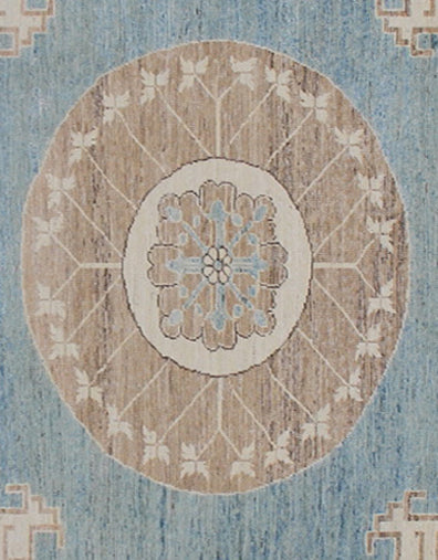 12'x9' Ariana Traditional Samarkand Blue Brown Medallion Rug