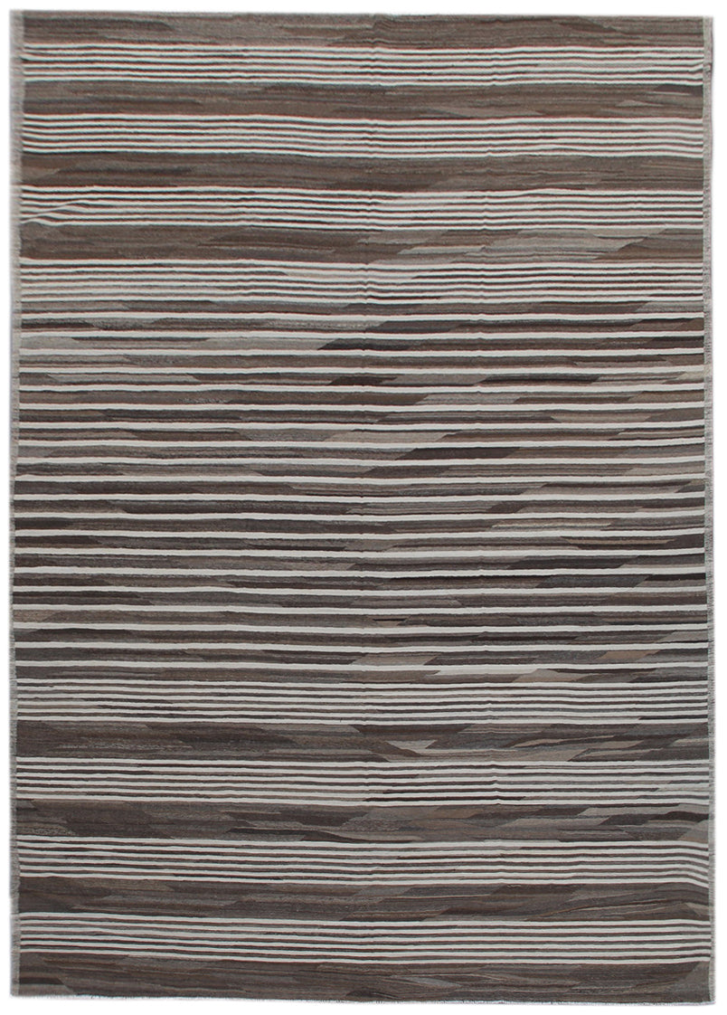 11x17 Ariana Large Striped Brown Ivory Kilim