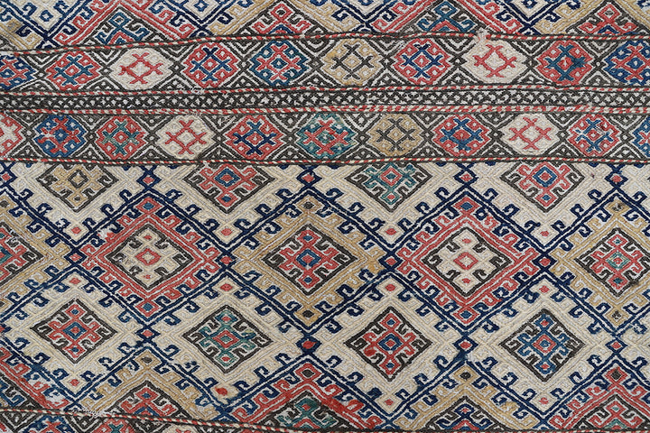 Antique Shahsavan Soumak Kilim | Handwoven Mafrash Wool Rug c.1900 3'x3'