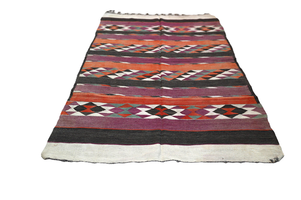 Vintage Afghan Maimana Kilim (4'9" x 9'3") | Tribal Geometric Rug | Ariana Rugs