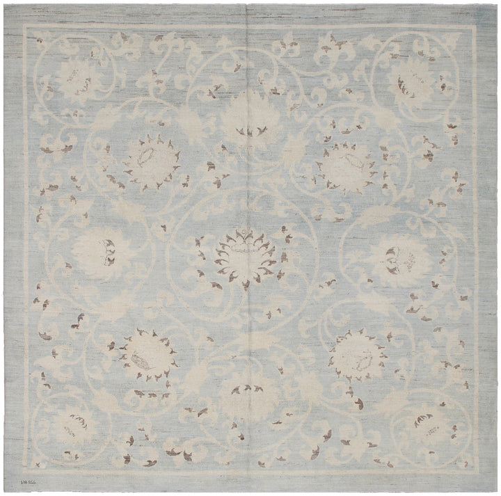 8'x8' Ariana Transitional Blue Ivory Floral Design Rug