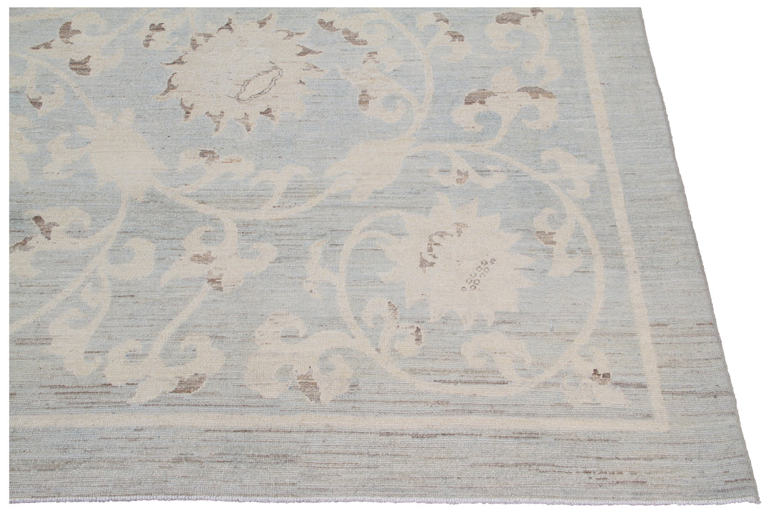 8'x8' Ariana Transitional Blue Ivory Floral Design Rug