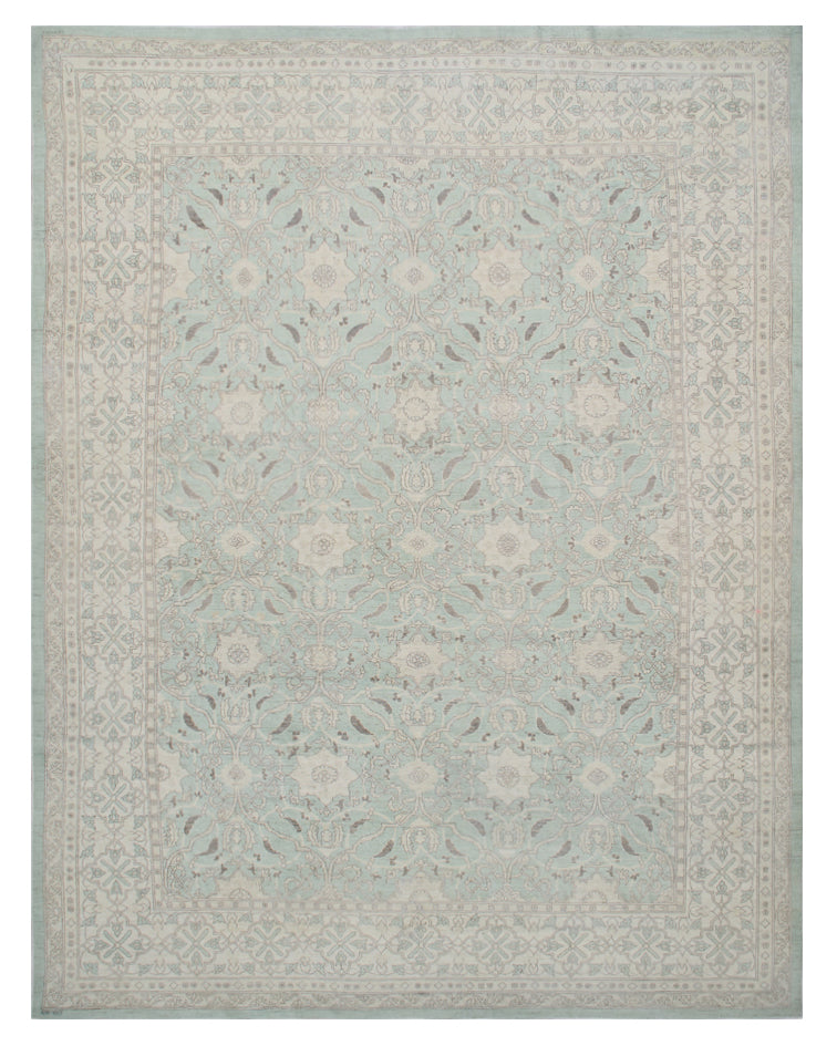 10'x13' Fine Quality Green Blue Ivory Pink Ariana Traditional Rug