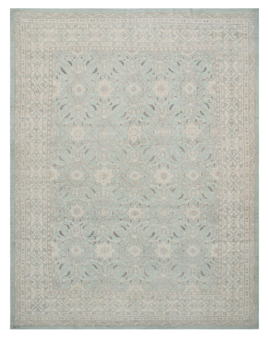 10'x13' Fine Quality Green Blue Ivory Pink Ariana Traditional Rug