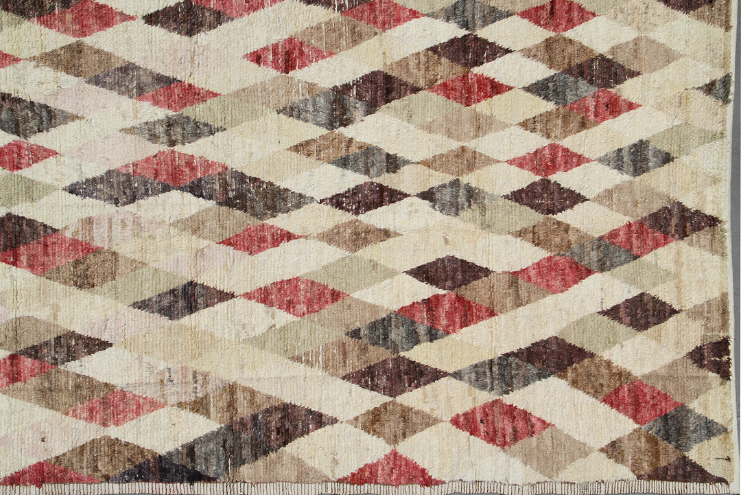 6'x9'Geometric Diamond Pattern Ariana Moroccan Style Red Beige Brown Barchi Rug